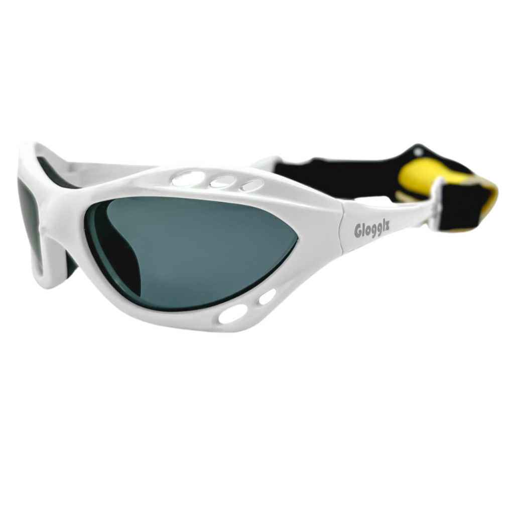 Glogglz® Rayz Polarised Sports Sunglasses – White | UV400 Protection, Anti-Fog & Secure Fit